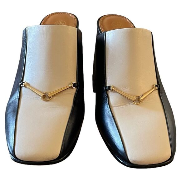 Tory Burch Equestrian Link Leather High Heeled Mules - Picture 2 of 10